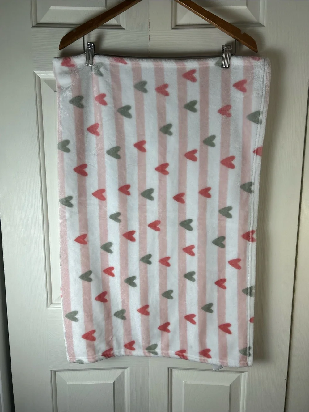 Baby Elements Pink Hearts Blanket White Stripes Gray Plush Soft Security Lovey